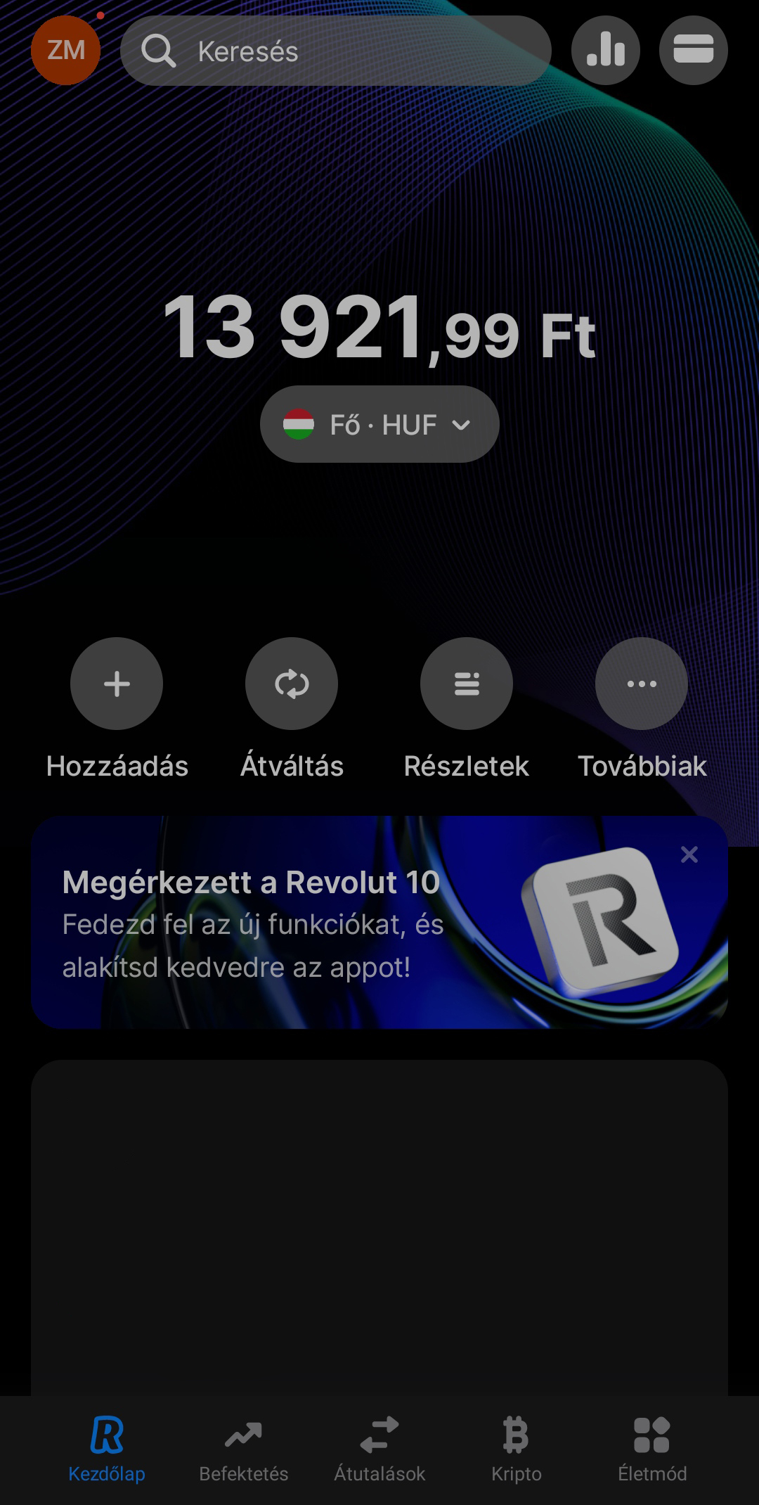 Revolut app új felülete