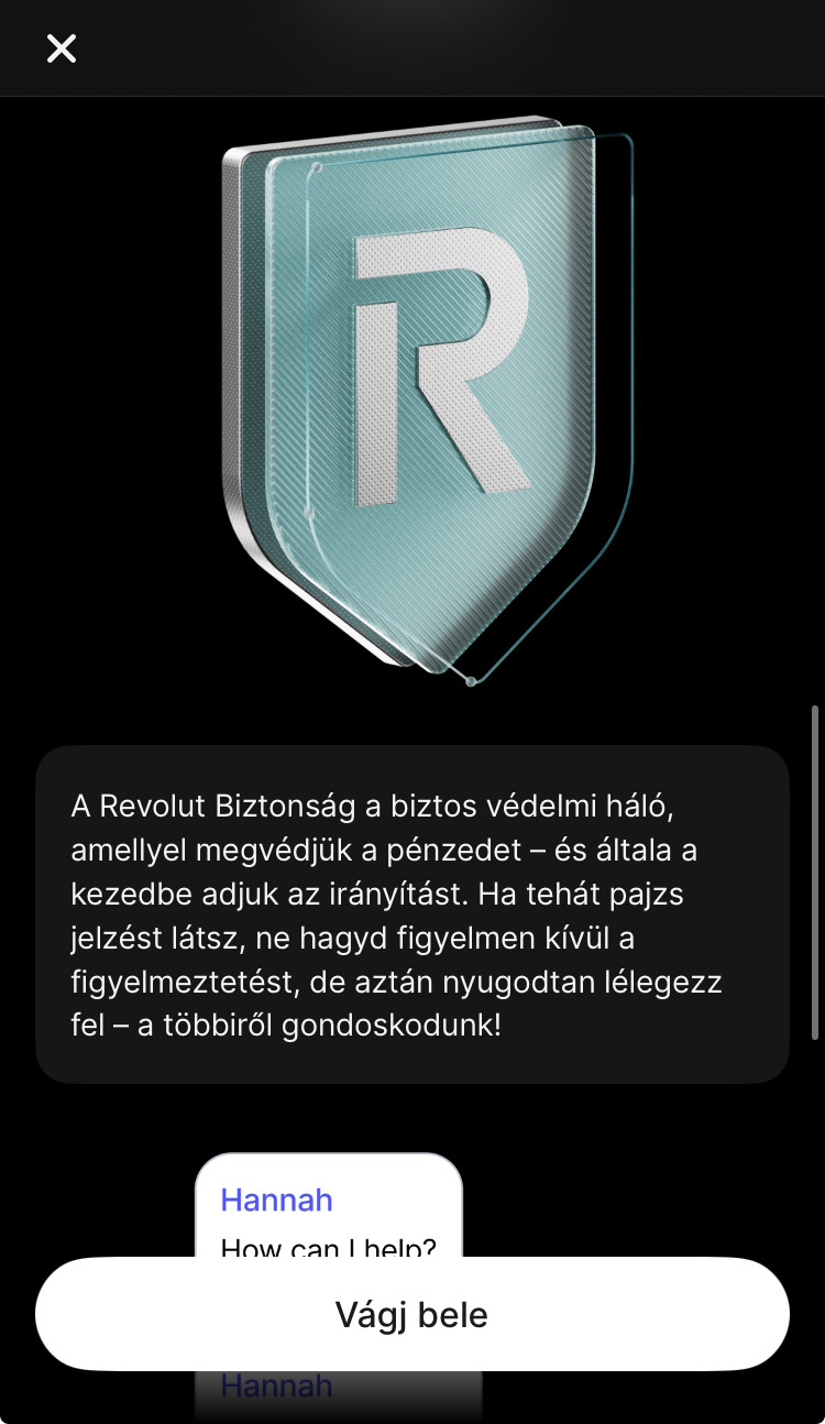 Revolut új biztonsági menüpont