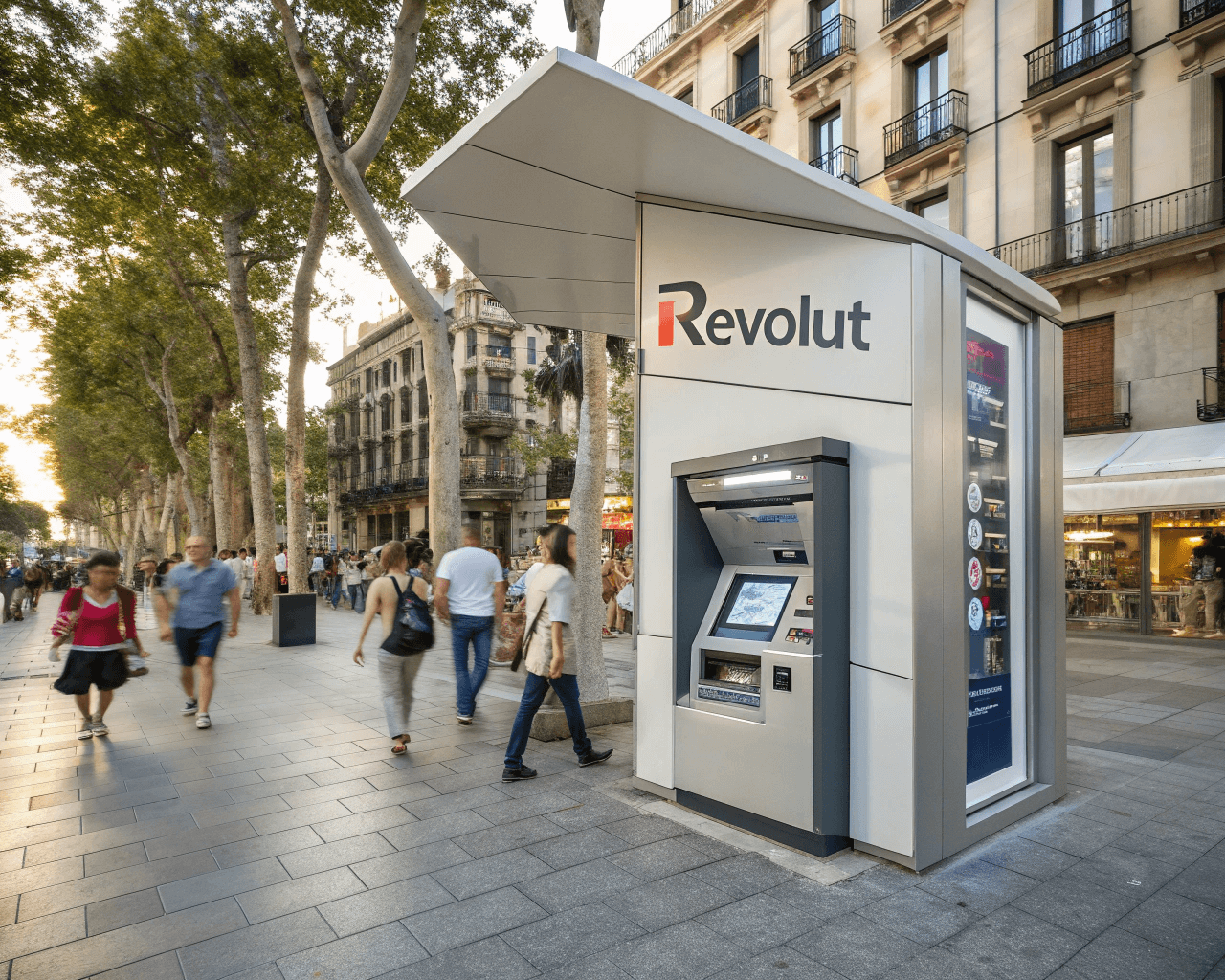 Revolut ATM Barcelonaban AI szerkesztett kép