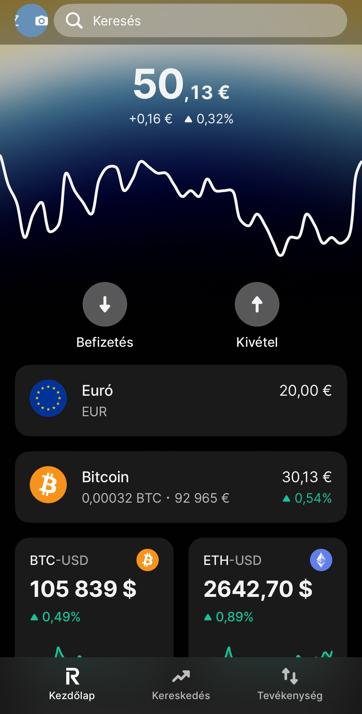 Revolut X mobil app felülete