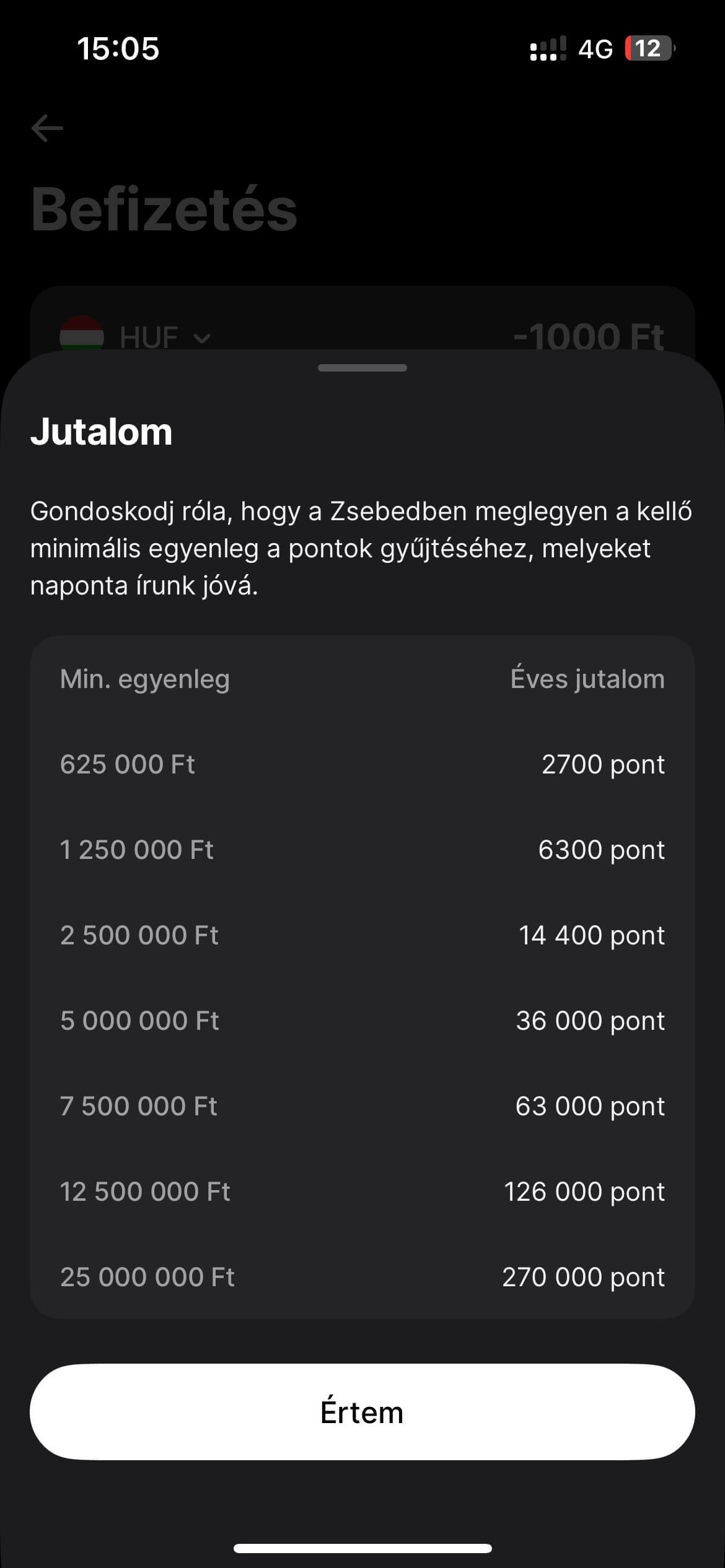 Revolut Pontzseb jutalom szintek