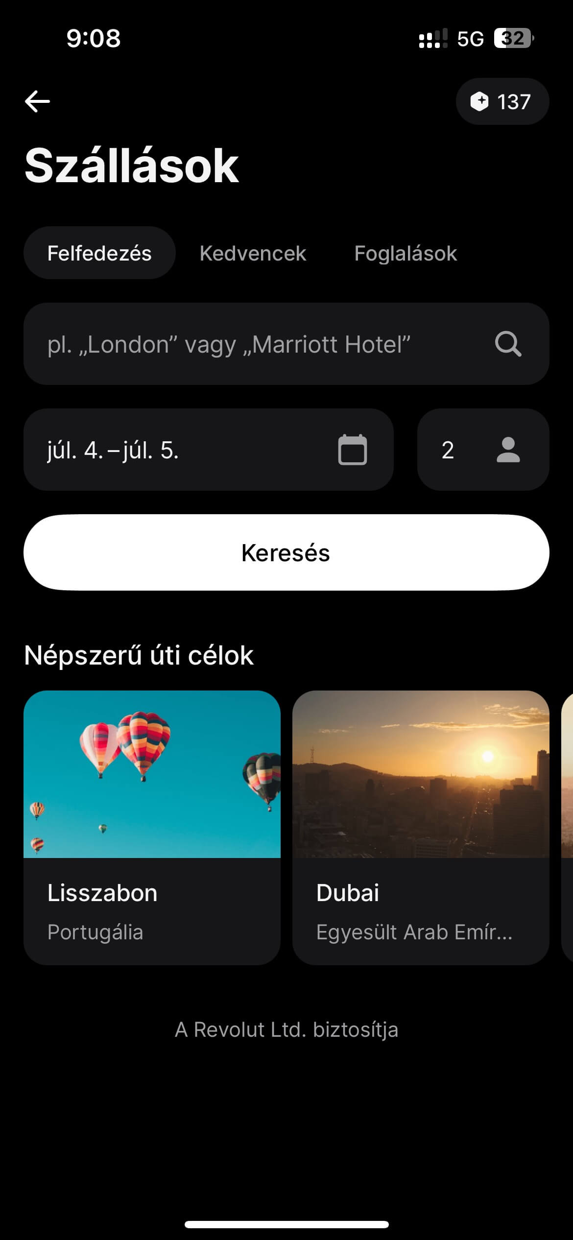 Revolut szállások foglalása
