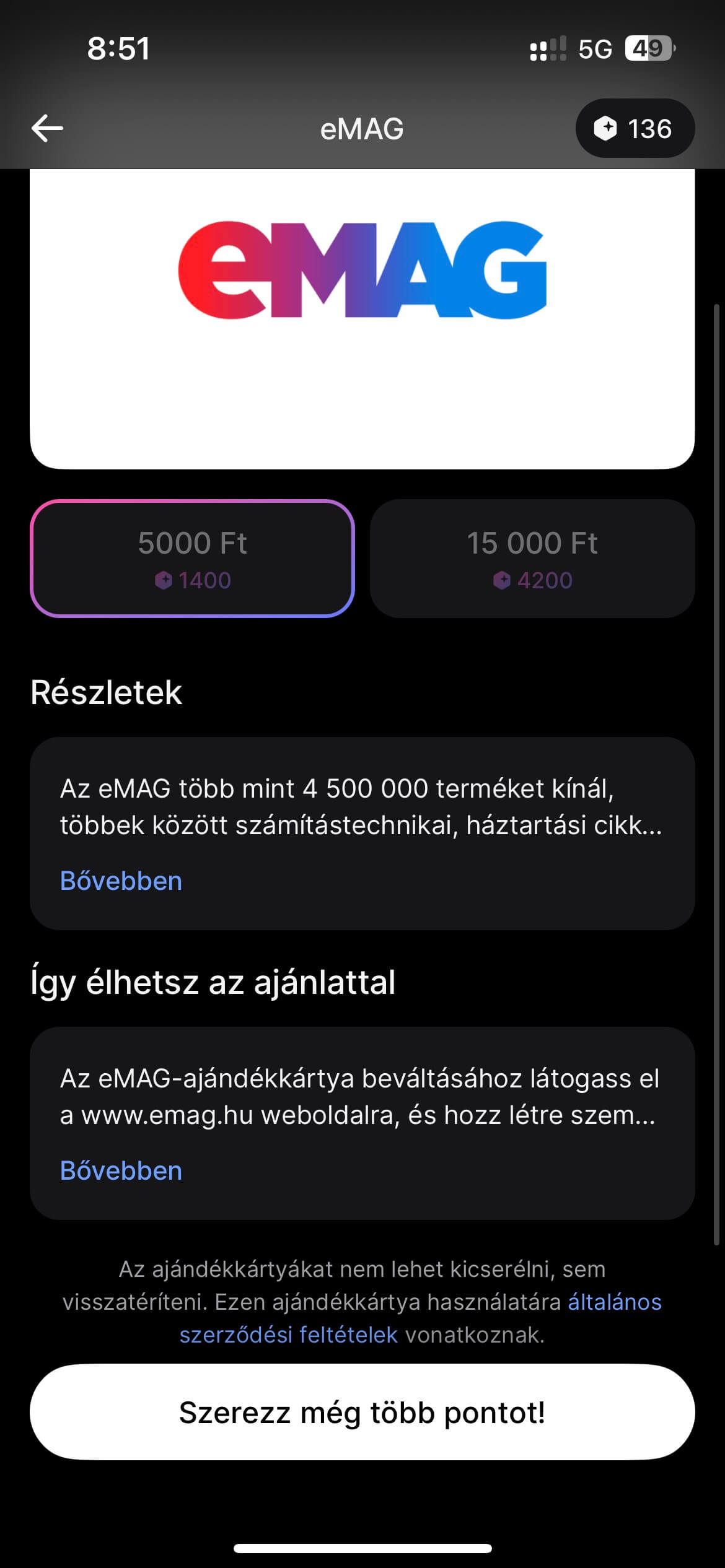 Revpontok Emag ajándékkártya