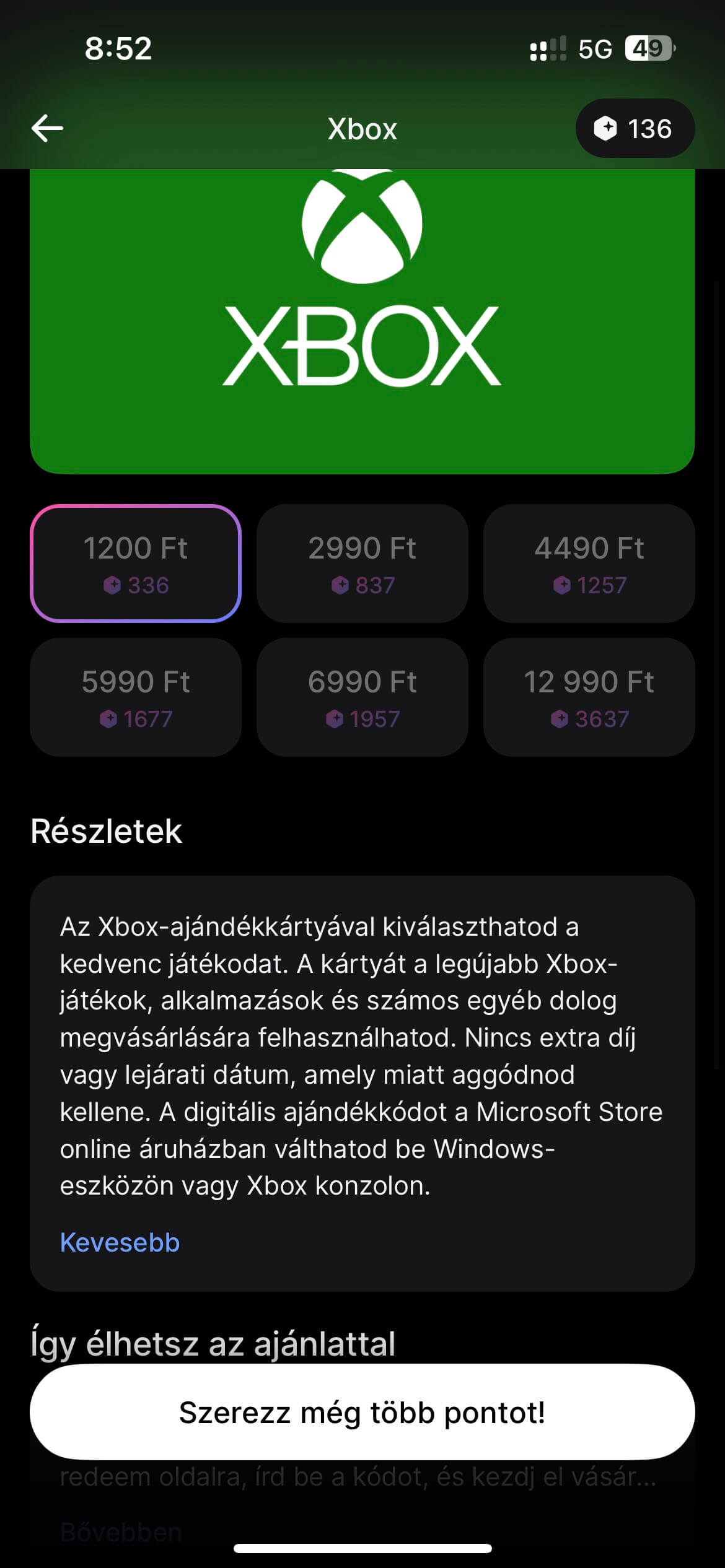 Revpontok Xbox ajándékkártya