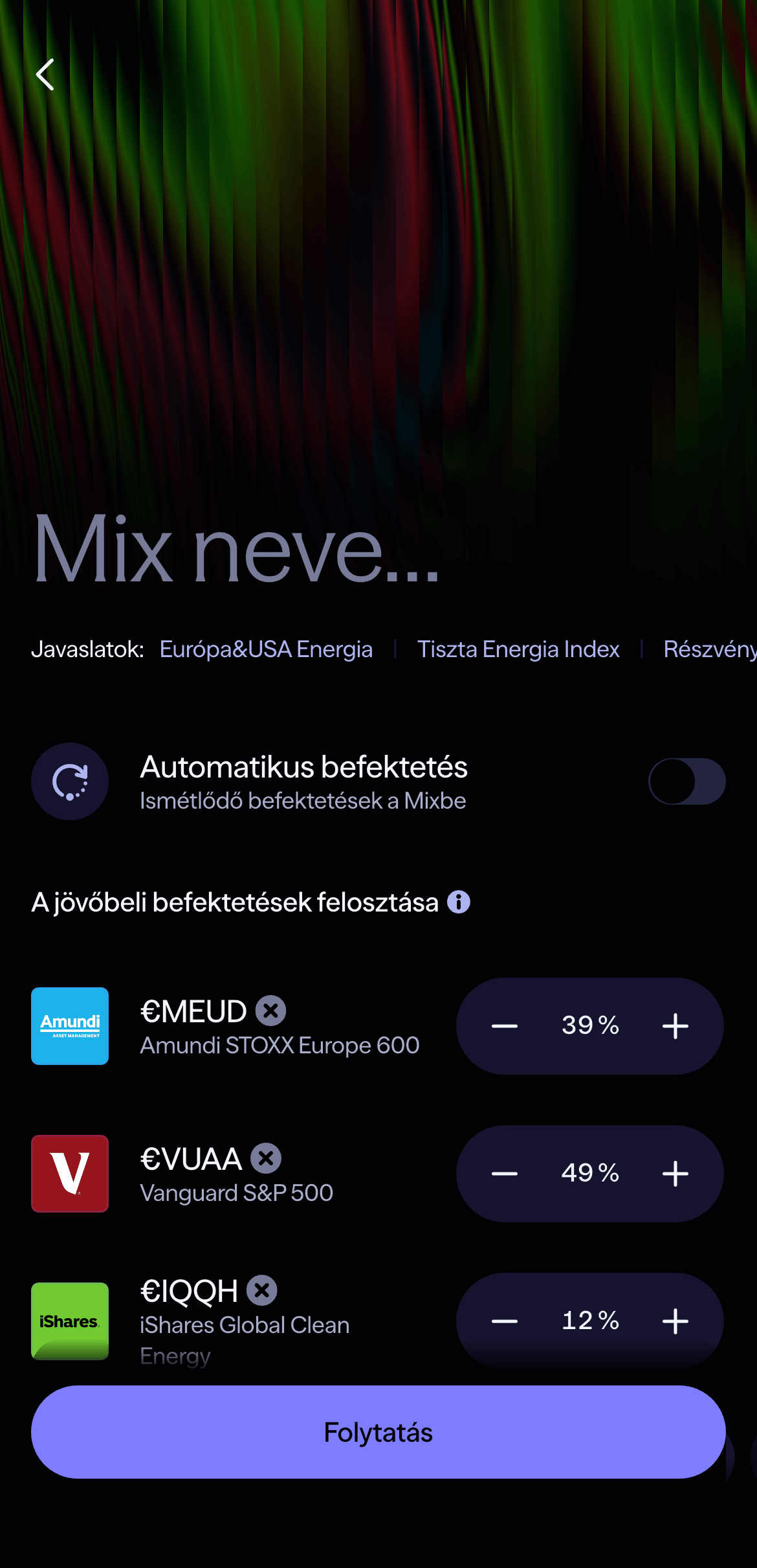 Lightyear befektetési mixek testreszabása
