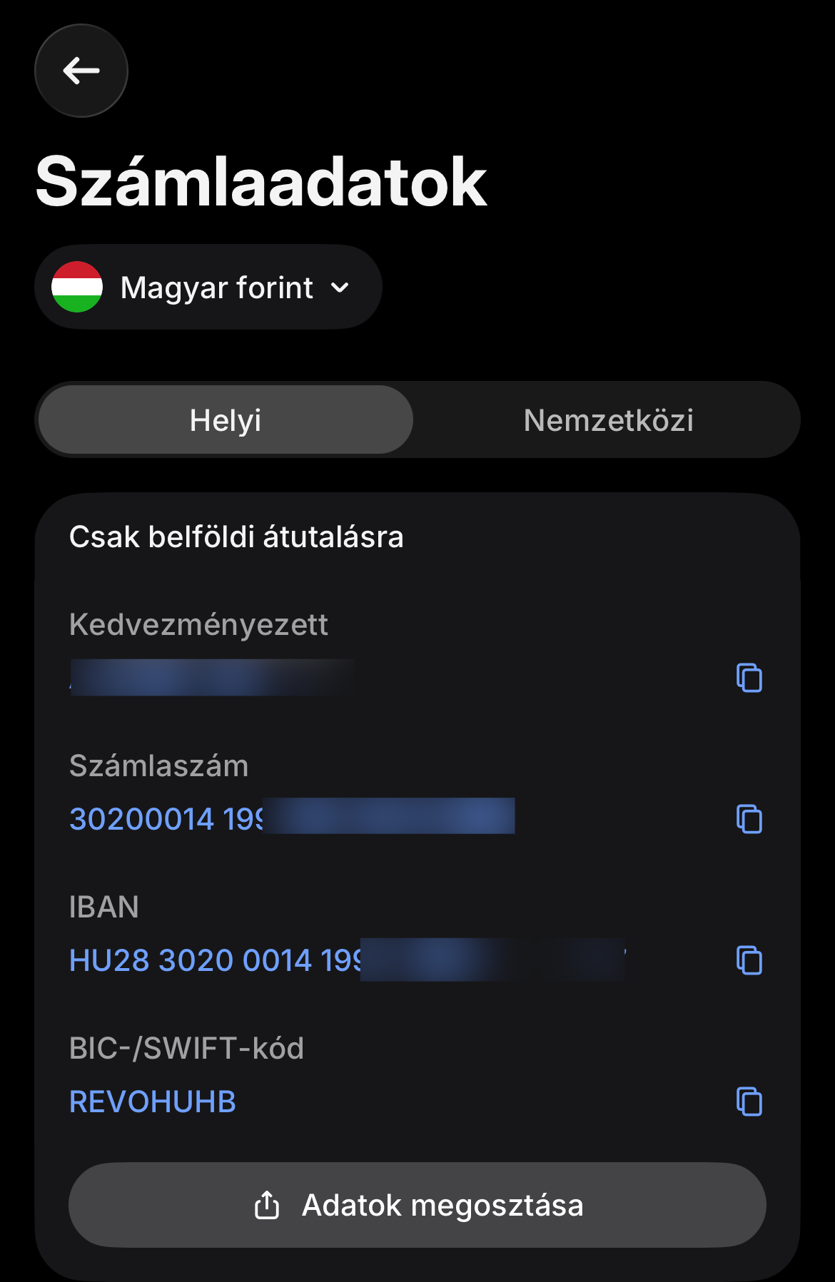 Revolut magyar forint bankszámlaszám